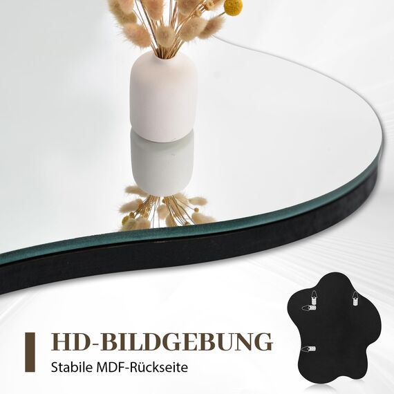 Muzilife Asymmetrischer Rahmenloser Spiegel zum Aufhängen, 58 x 70cm Unregelmäßiger Großer Wandspiegel mit MDF-Rückwand, Dekorativer Ganzkörperspiegel für Wand Wohnzimmer Bad Flur Eingang, Deko