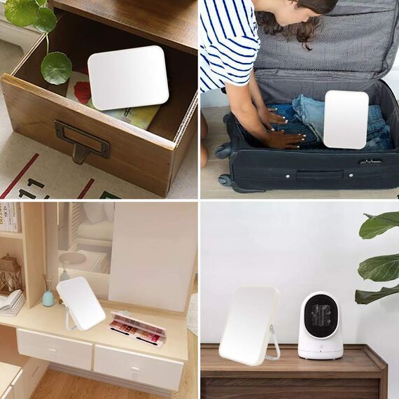 YEAKE Tisch-Schminkspiegel mit Metallständer, 20 cm (8 Zoll) – Tragbarer Klappspiegel mit 90-Grad-Verstellbarkeit, Für Reise und Badezimmer (Dusche/Rasur geeignet) – Weiß