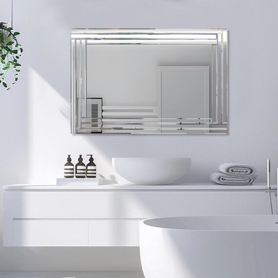 Muzilife Spiegel Rahmenloser Wandspiegel 90x60cm, Rechteckiger Dekospiegel Einzigartiger Dekorativer Großer Wandspiegel mit MDF-Rückwand für Wand Wohnzimmer Flur Eingang Deko