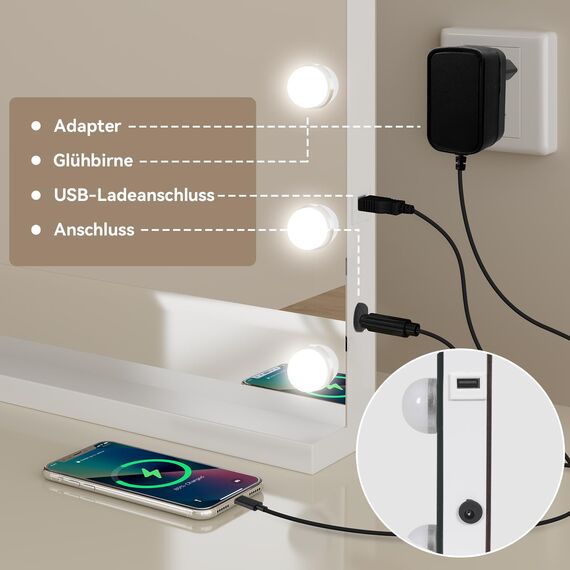 YU YUSING Hollywood Schminkspiegel mit Beleuchtung 58x45cm, 15 LED Licht Dimmbar Kosmetikspiegel 3 Modi, Vanity Spiegel Tischspiegel Wandspiegel mit USB 10X Vergrößerung für Schlafzimmer Schminktisch