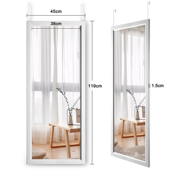 Dripex Wandspiegel 45x119cm Spiegel unbrechbarer Garderobenspiegel Flurspiegel höhenverstellbarer Hängespiegel mit Haken (Silber)