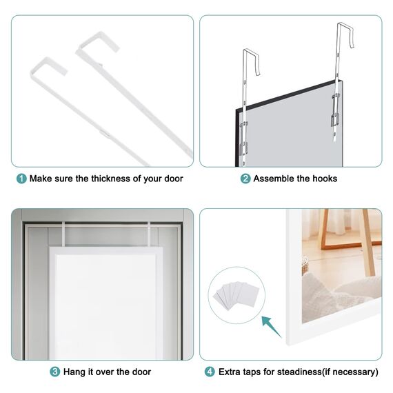 Dripex Wandspiegel 45x119cm Spiegel unbrechbarer Garderobenspiegel Flurspiegel höhenverstellbarer Hängespiegel mit Haken (Weiß)