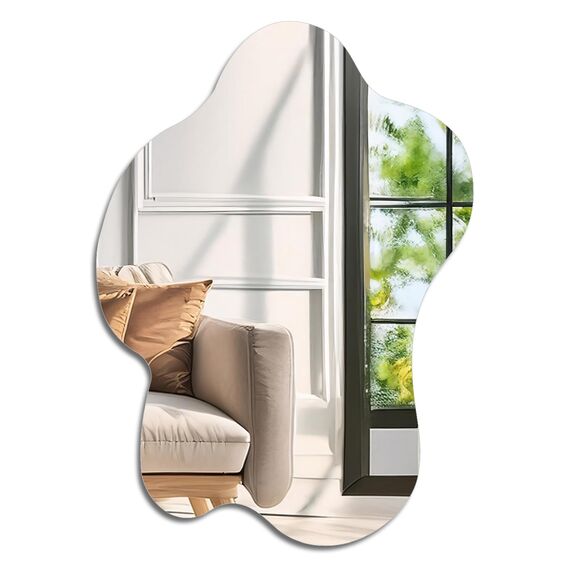 Muzilife Asymmetrischer Rahmenloser Spiegel zum Aufhängen, 58 x 82cm Unregelmäßiger Großer Wandspiegel mit MDF-Rückwand, Dekorativer Ganzkörperspiegel für Wand Wohnzimmer Bad Flur Eingang, Deko