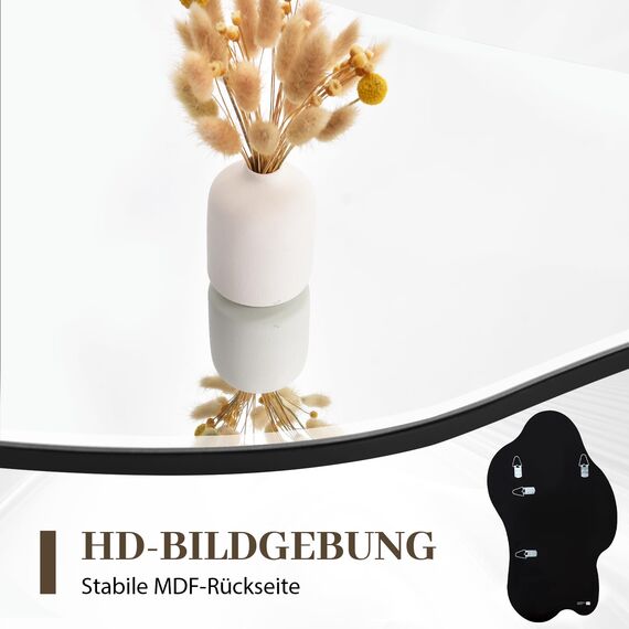 Muzilife Asymmetrischer Wandspiegel 50x85cm, Rahmenloser Spiegel zum Aufhängen, Unregelmäßiger Dekorativer Wandspiegel mit MDF-Rückwand für Wand Wohnzimmer Bad Flur Eingang, Deko