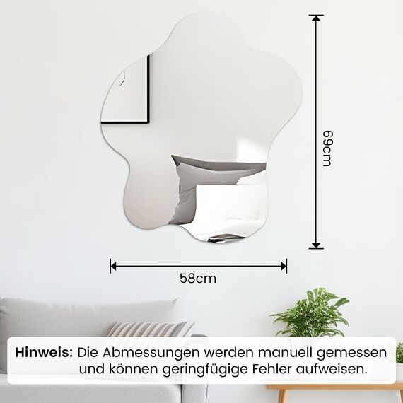 Muzilife Asymmetrischer Rahmenloser Spiegel zum Aufhängen, 58 x 70cm Unregelmäßiger Großer Wandspiegel mit MDF-Rückwand, Dekorativer Ganzkörperspiegel für Wand Wohnzimmer Bad Flur Eingang, Deko