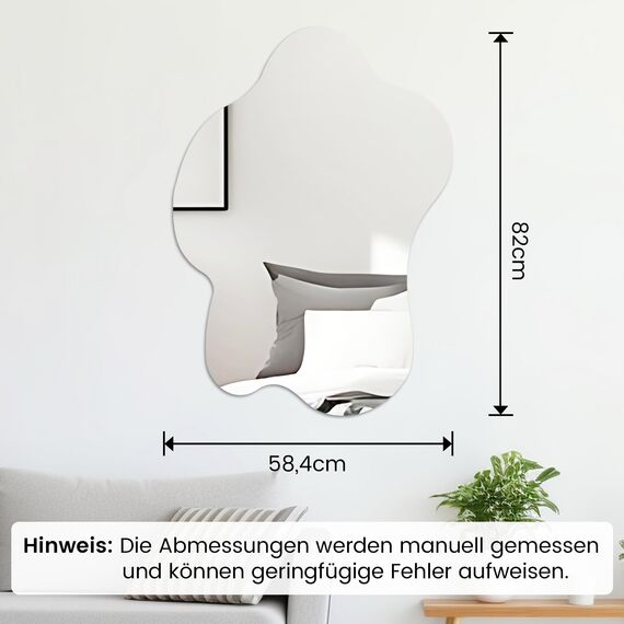 Muzilife Asymmetrischer Rahmenloser Spiegel zum Aufhängen, 58 x 82cm Unregelmäßiger Großer Wandspiegel mit MDF-Rückwand, Dekorativer Ganzkörperspiegel für Wand Wohnzimmer Bad Flur Eingang, Deko