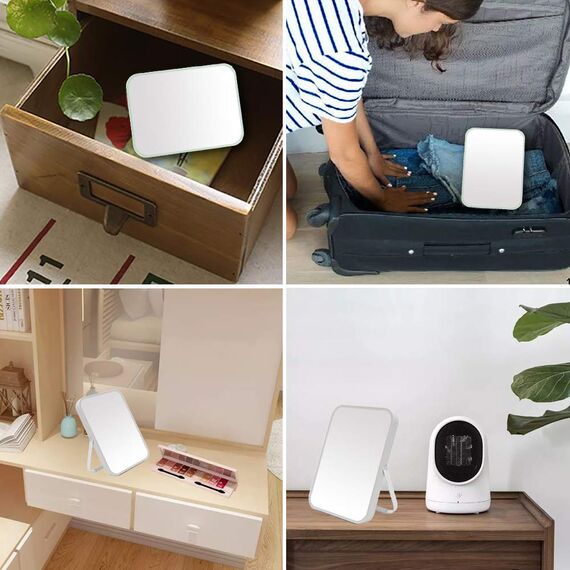 YEAKE Tisch-/Schreibtisch-Make-up-Spiegel, 20,3 cm, tragbarer Klappspiegel mit Metallständer, um 90 ° verstellbar, Tavel-Make-up-Spiegel, hängend, Badezimmer für Dusche, Rasur (grau)