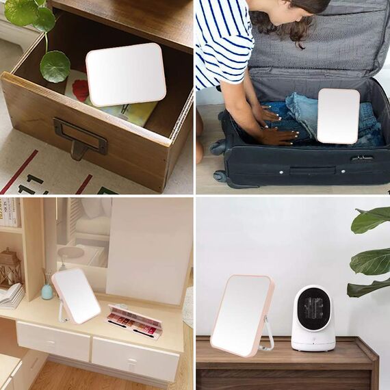 YEAKE Tisch-/Schreibtisch-Make-up-Spiegel, 20,3 cm, tragbarer Klappspiegel mit Metallständer, um 90 ° verstellbar, Tavel-Make-up-Spiegel, hängend, Badezimmer für Dusche, Rasur (Rosa)