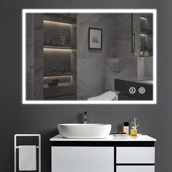 YOLEO Badspiegel mit Beleuchtung 80x60cm, Wandspiegel mit Steckdose, Badezimmerspiegel LED mit Touchschalter, 3 Lichtfarben dimmbar Warmweiß/Kaltweiß/Neutral