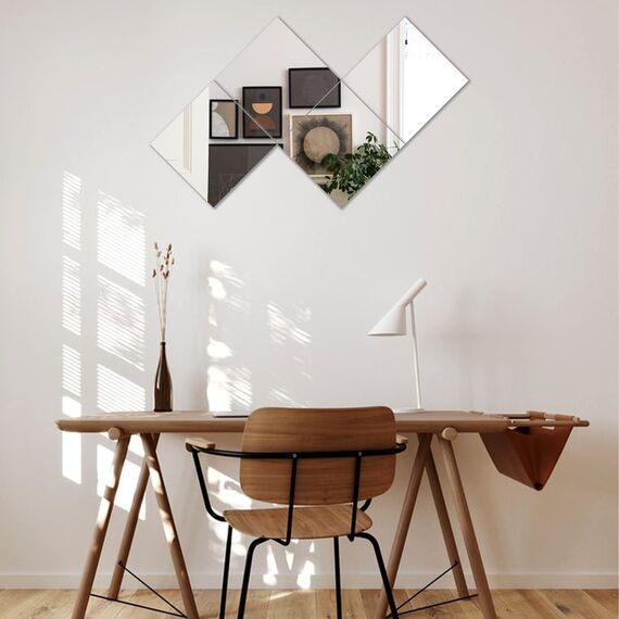 Muzilife Glas Spiegelfliesen 4 Stücke 35x35cm DIY Wandspiegel mit 4 Klebe Mat HD Spiegel Set in Küche, Wohn- und Badezimmer