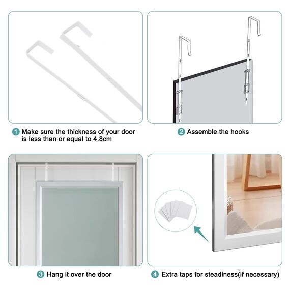 Dripex Wandspiegel 45x119cm Spiegel unbrechbarer Garderobenspiegel Flurspiegel höhenverstellbarer Hängespiegel mit Haken (Silber)