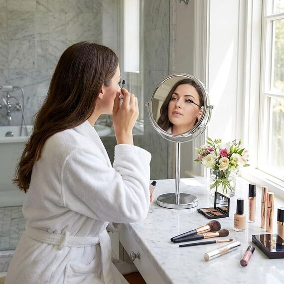 Mirrorvana Spiegel mit 10-facher Vergrößerung, runder Spiegel für Badezimmer, Tischspiegel für Make-up mit 360-Grad-Rotation, 10-Fach und 1-facher Vergrößerung, 18 cm