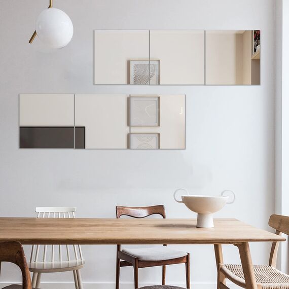 Muzilife Glas spiegelfliesen selbstklebend 4 Stücke 26x26cm DIY Wandspiegel mit 24 Klebe Mat HD Spiegel Set in Küche, Wohn- und Badezimmer