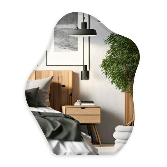 Muzilife Asymmetrischer Spiegel zum Aufhängen, Großer Rahmenloser Wandspiegel mit 58x70cm MDF-Rückwand, Unregelmäßiger Tischspiegel für Wohnzimmer Schlafzimmer Bad Flur Eingang