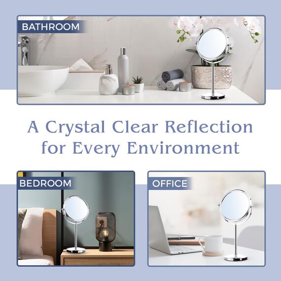 Mirrorvana Spiegel mit 10-facher Vergrößerung, runder Spiegel für Badezimmer, Tischspiegel für Make-up mit 360-Grad-Rotation, 10-Fach und 1-facher Vergrößerung, 18 cm