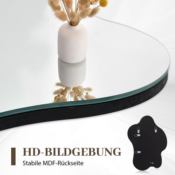 Muzilife Asymmetrischer Rahmenloser Spiegel zum Aufhängen, 58 x 82cm Unregelmäßiger Großer Wandspiegel mit MDF-Rückwand, Dekorativer Ganzkörperspiegel für Wand Wohnzimmer Bad Flur Eingang, Deko