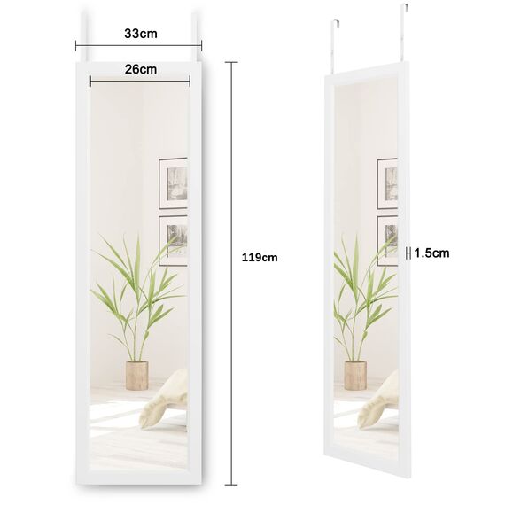 Dripex Wandspiegel 33x119cm Spiegel unbrechbarer Garderobenspiegel Flurspiegel höhenverstellbarer Hängespiegel mit Haken (Weiß)