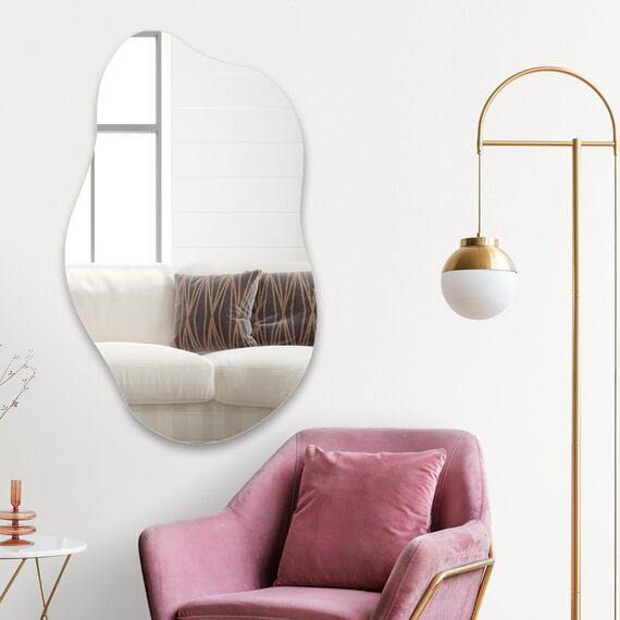 Muzilife Asymmetrischer Rahmenloser Spiegel zum Aufhängen, Unregelmäßiger Großer Wandspiegel mit MDF-Rückwand 50 x 85cm, Dekorativer Ganzkörperspiegel für Wand Wohnzimmer Bad Flur Eingang, Deko