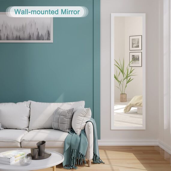 Dripex Wandspiegel 33x119cm Spiegel unbrechbarer Garderobenspiegel Flurspiegel höhenverstellbarer Hängespiegel mit Haken (Weiß)