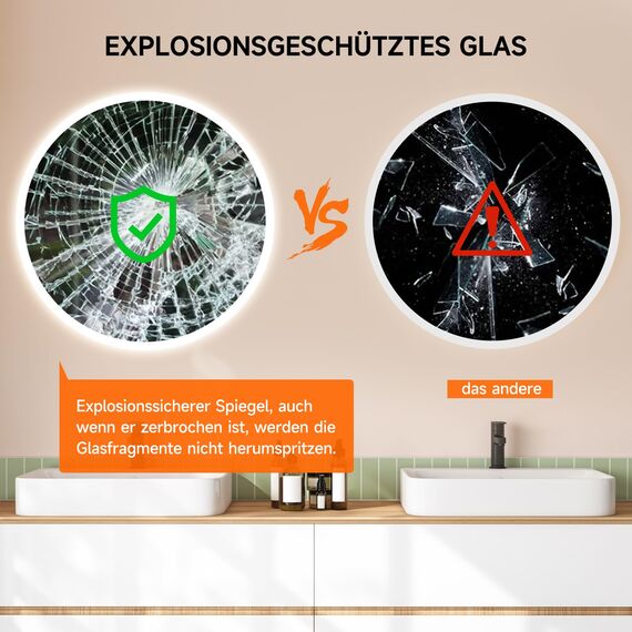 YOLEO Badspiegel mit Beleuchtung rund 50cm, Badezimmerspiegel LED Spiegel Wandspiegel mit Touchschalter, Speicherfunktion，Lichtspiegel Dimmbar Warmweiß/Kaltweiß/Neutral