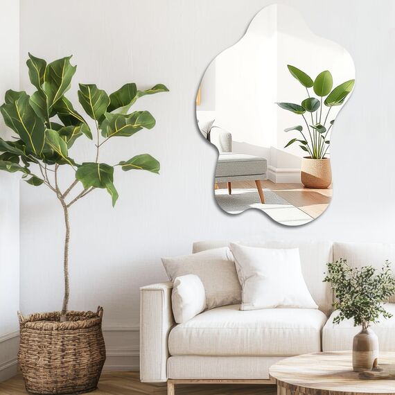 Muzilife Asymmetrischer Rahmenloser Spiegel zum Aufhängen, 58 x 82cm Unregelmäßiger Großer Wandspiegel mit MDF-Rückwand, Dekorativer Ganzkörperspiegel für Wand Wohnzimmer Bad Flur Eingang, Deko