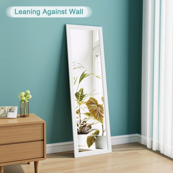 Dripex Wandspiegel 33x119cm Spiegel unbrechbarer Garderobenspiegel Flurspiegel höhenverstellbarer Hängespiegel mit Haken (Weiß)