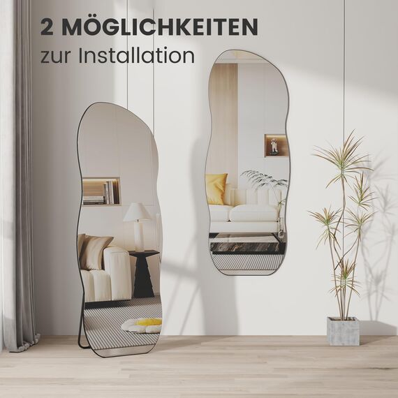 Muzilife Asymmetrischer Standspiegel Ganzkörperspiegel 160x60cm, Rahmenloser Spiegel Unregelmäßiger Großer Wandspiegel mit MDF-Rückwand, Deko für Wand Wohnzimmer Flur Eingang (Wellenform)