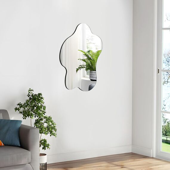 Muzilife Asymmetrischer Rahmenloser Spiegel zum Aufhängen, 58 x 70cm Unregelmäßiger Großer Wandspiegel mit MDF-Rückwand, Dekorativer Ganzkörperspiegel für Wand Wohnzimmer Bad Flur Eingang, Deko