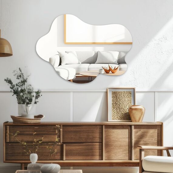 Muzilife Asymmetrischer Rahmenloser Spiegel zum Aufhängen, 58 x 82cm Unregelmäßiger Großer Wandspiegel mit MDF-Rückwand, Dekorativer Ganzkörperspiegel für Wand Wohnzimmer Bad Flur Eingang, Deko