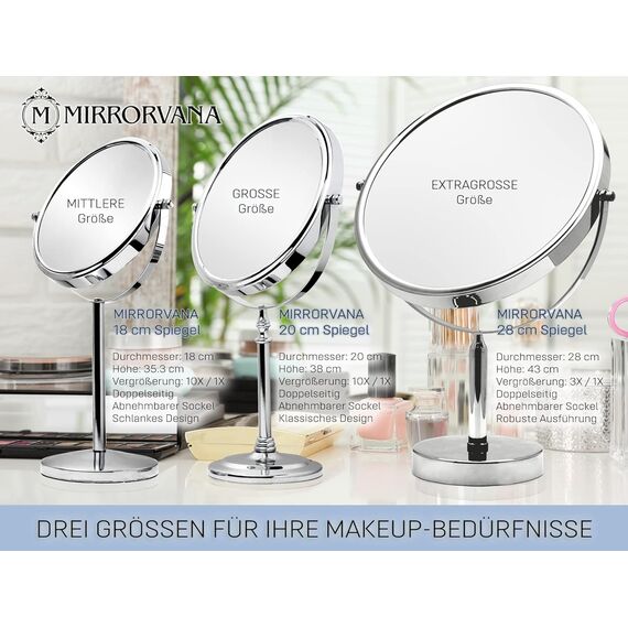 XXL Spiegel Rund, Schminkspiegel/Kosmetikspiegel 3fach, Schminktischspiegel, Doppelseitiger 3X / 1X Vergrößerungsspiegel für das Badezimmer, 28 cm (Makeup Mirror)