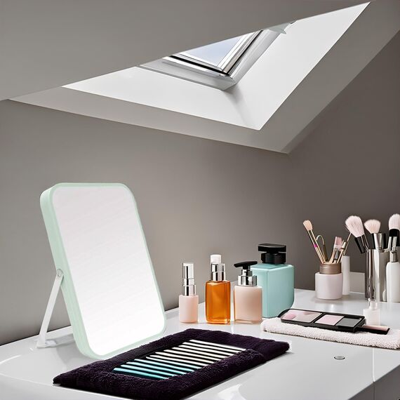 YEAKE Schminkspiegel, 20,3 cm Kosmetikspiegel, tragbarer Klappspiegel mit Metallständer, um 90 ° verstellbar, Tavel-Make-up-Spiegel, hängend, Badezimmer für Dusche, Rasur (grün)