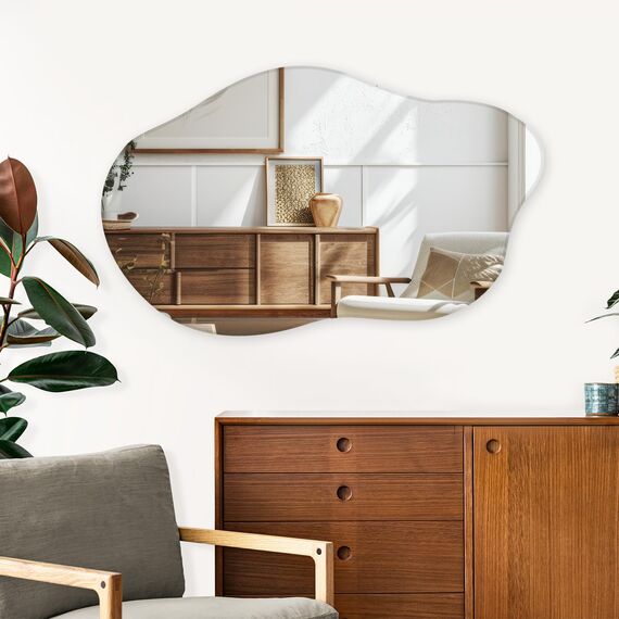 Muzilife Asymmetrischer Rahmenloser Spiegel zum Aufhängen, Unregelmäßiger Großer Wandspiegel mit MDF-Rückwand 50 x 85cm, Dekorativer Ganzkörperspiegel für Wand Wohnzimmer Bad Flur Eingang, Deko