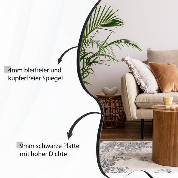 Muzilife Asymmetrischer Rahmenloser Spiegel zum Aufhängen, 58 x 70cm Unregelmäßiger Großer Wandspiegel mit MDF-Rückwand, Dekorativer Ganzkörperspiegel für Wand Wohnzimmer Bad Flur Eingang, Deko