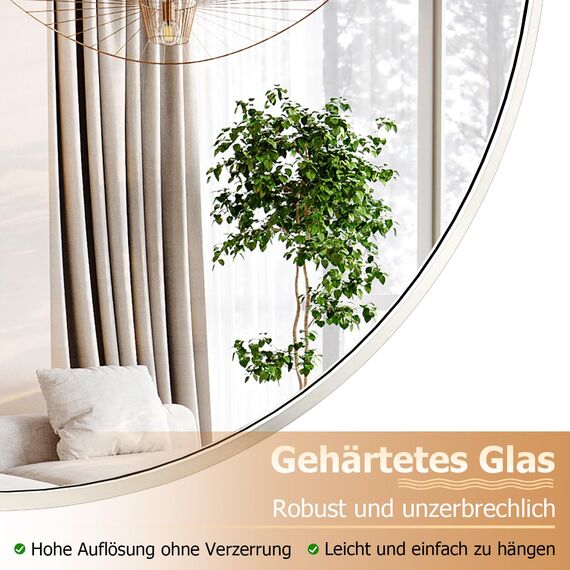 Koonmi 91cm Round Wall Mirror, Circle Bathroom with Metal Frame Hanging Leaning for Entryways, Washrooms, Living Rooms, Silver