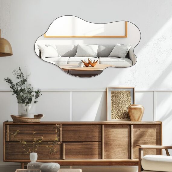 Muzilife Asymmetrischer Wandspiegel 50x85cm, Rahmenloser Spiegel zum Aufhängen, Unregelmäßiger Dekorativer Wandspiegel mit MDF-Rückwand für Wand Wohnzimmer Bad Flur Eingang, Deko