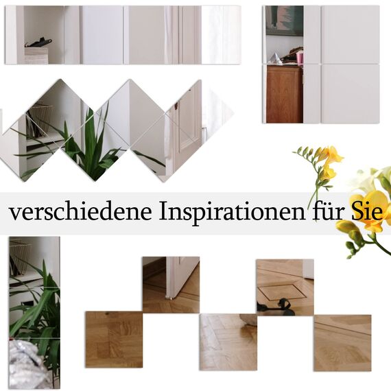 Muzilife Glas Spiegelfliesen 4 Stücke 35x35cm DIY Wandspiegel mit 4 Klebe Mat HD Spiegel Set in Küche, Wohn- und Badezimmer