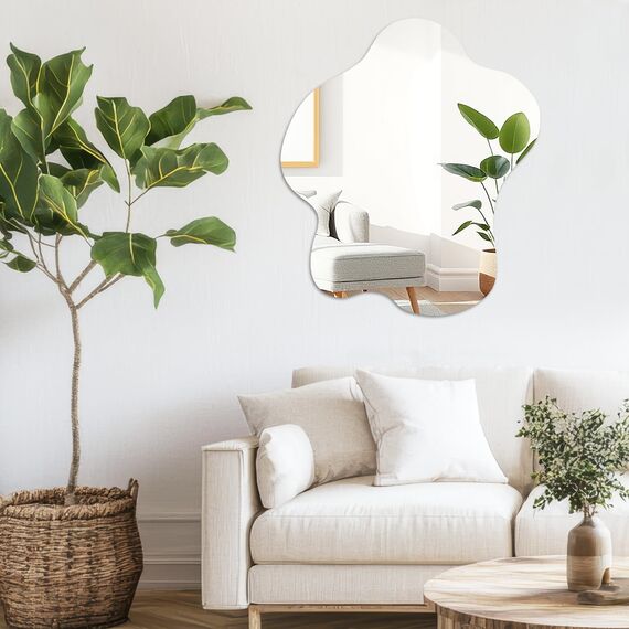 Muzilife Asymmetrischer Rahmenloser Spiegel zum Aufhängen, 58 x 70cm Unregelmäßiger Großer Wandspiegel mit MDF-Rückwand, Dekorativer Ganzkörperspiegel für Wand Wohnzimmer Bad Flur Eingang, Deko