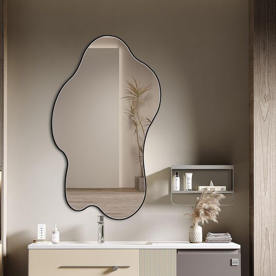 Muzilife Asymmetrischer Wandspiegel 50x85cm, Rahmenloser Spiegel zum Aufhängen, Unregelmäßiger Dekorativer Wandspiegel mit MDF-Rückwand für Wand Wohnzimmer Bad Flur Eingang, Deko