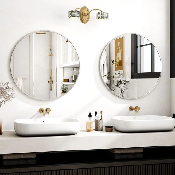 Koonmi 70cm Runder Spiegel Silber Wandspiegel mit Gebürstetem Metallrahmen für Bad, Waschtisch, Wohnzimmer, Schlafzimmer, Eingang Wanddekoration