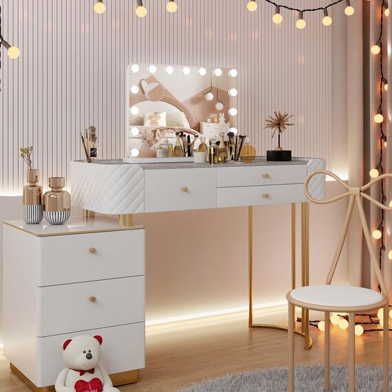 YU YUSING Hollywood Schminkspiegel mit Beleuchtung 58x45cm,15 Dimmbare Groß LED Licht, Kosmetikspiegel 3 Modi, Touch Control, Tischspiegel Wandspiegel, Schlafzimmer Schminktisch, Abgerundeten Ecken