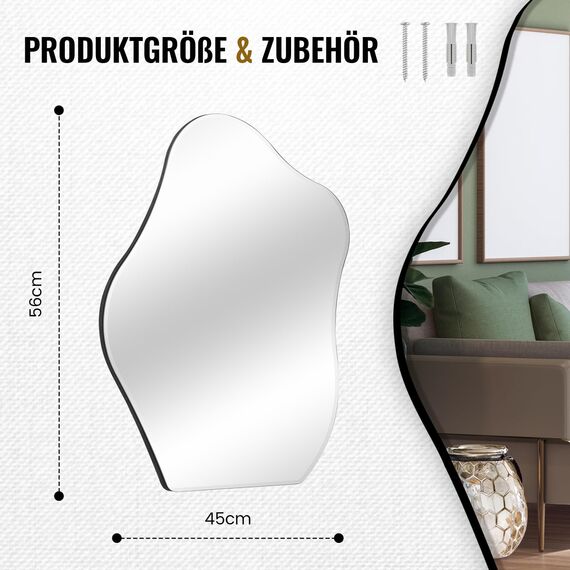 Muzilife Asymmetrischer Spiegel zum Aufhängen, Großer Rahmenloser Wandspiegel mit 45x56cm MDF-Rückwand, Kosmetik Tischspiegel für Wohnzimmer Schlafzimmer Bad Flur Eingang, Ideal als Dekorationsobjekt