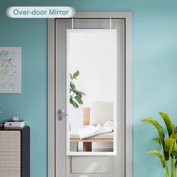 Dripex Wandspiegel 45x119cm Spiegel unbrechbarer Garderobenspiegel Flurspiegel höhenverstellbarer Hängespiegel mit Haken (Weiß)