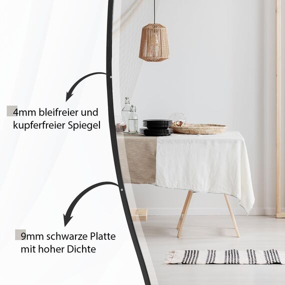 Muzilife Asymmetrischer Ganzkörperspiegel Rahmenloser Wandspiegel 160x60cm, Unregelmäßiger Großer Wandspiegel mit MDF-Rückwand, Dekorativer Spiegel für Wand Wohnzimmer Bad Flur Eingang, Deko