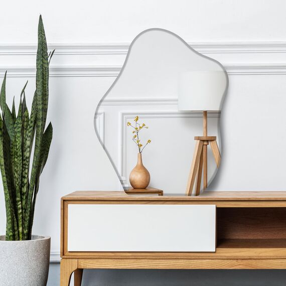 Muzilife Asymmetrischer Spiegel zum Aufhängen, Großer Rahmenloser Wandspiegel mit 45x56cm MDF-Rückwand, Kosmetik Tischspiegel für Wohnzimmer Schlafzimmer Bad Flur Eingang, Ideal als Dekorationsobjekt