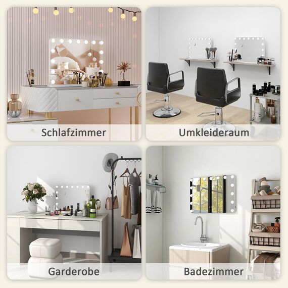YU YUSING Hollywood Schminkspiegel mit Beleuchtung 58x45cm,15 Dimmbare Groß LED Licht, Kosmetikspiegel 3 Modi, Touch Control, Tischspiegel Wandspiegel, Schlafzimmer Schminktisch, Abgerundeten Ecken