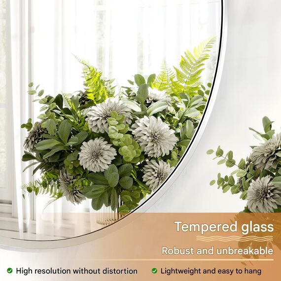 Koonmi 60cm Runder Spiegel Silber Wandspiegel mit Gebürstetem Metallrahmen für Bad, Waschtisch, Wohnzimmer, Schlafzimmer, Eingang Wanddekoration