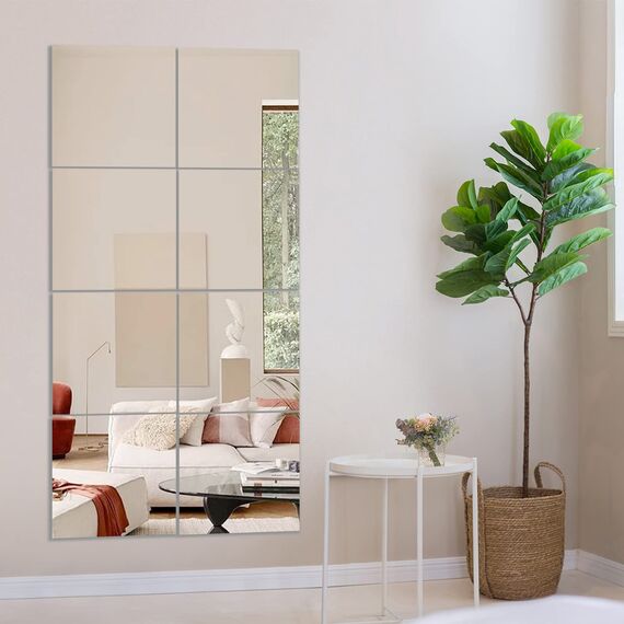 Muzilife Glas spiegelfliesen selbstklebend 4 Stücke 26x26cm DIY Wandspiegel mit 24 Klebe Mat HD Spiegel Set in Küche, Wohn- und Badezimmer