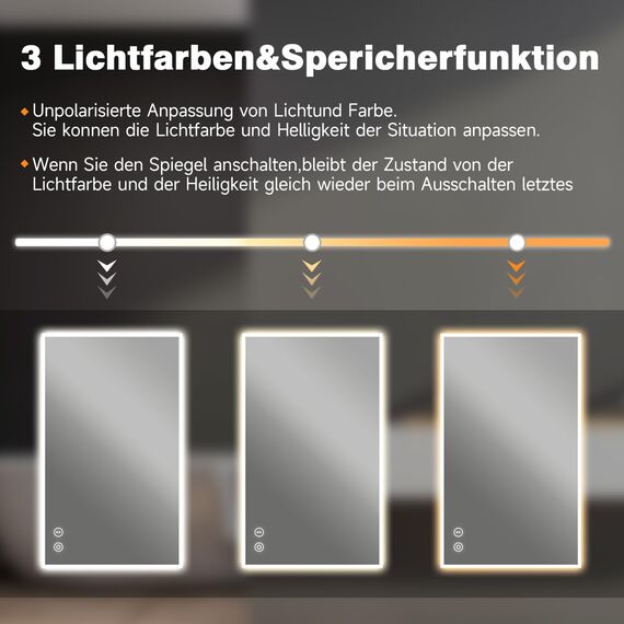 YOLEO Badspiegel mit Beleuchtung 100x60 cm, Wandspiegel mit Steckdose, LED-Spiegel mit Touchschalter und Beschlaghemmungsfunktion, Kaltweiß 6500K