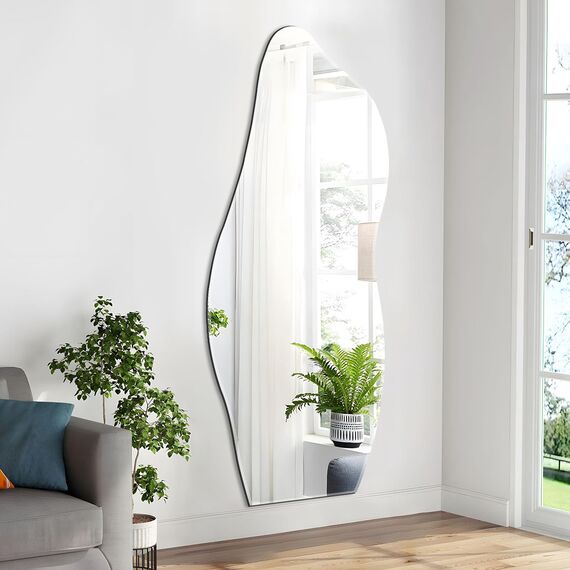 Muzilife Asymmetrischer Ganzkörperspiegel Rahmenloser Wandspiegel 160x60cm, Unregelmäßiger Großer Wandspiegel mit MDF-Rückwand, Dekorativer Spiegel für Wand Wohnzimmer Bad Flur Eingang, Deko