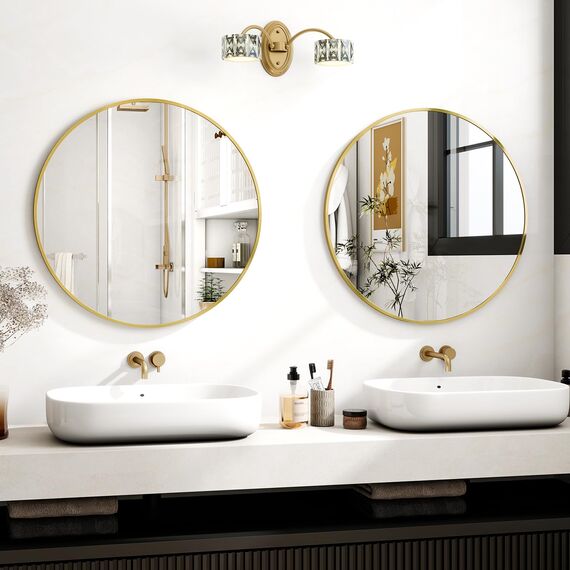 Koonmi 70cm Runder Spiegel Gold Spiegel Rund Wandspiegel mit Rahmen aus Aluminiumlegierung für Badezimmer, Waschtisch, Wohnzimmer, Schlafzimmer, Eingang Wanddekoration